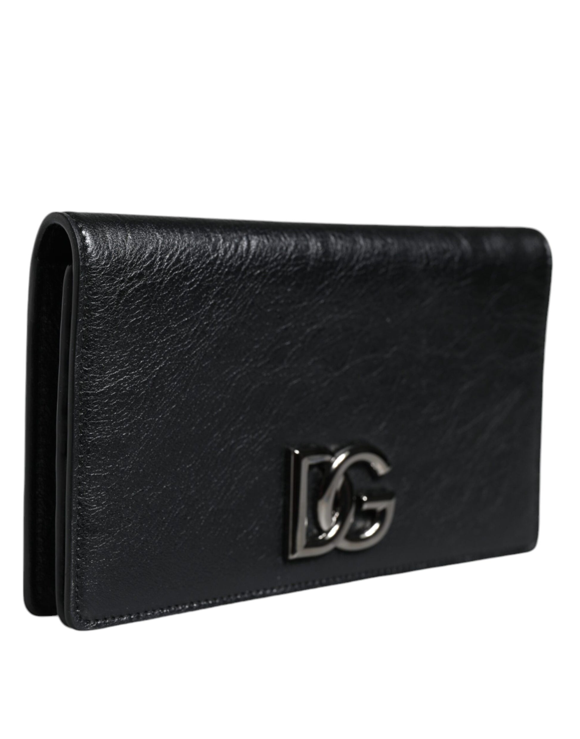 Black Leather DG Logo Bifold Card Slot Crossbody Bag