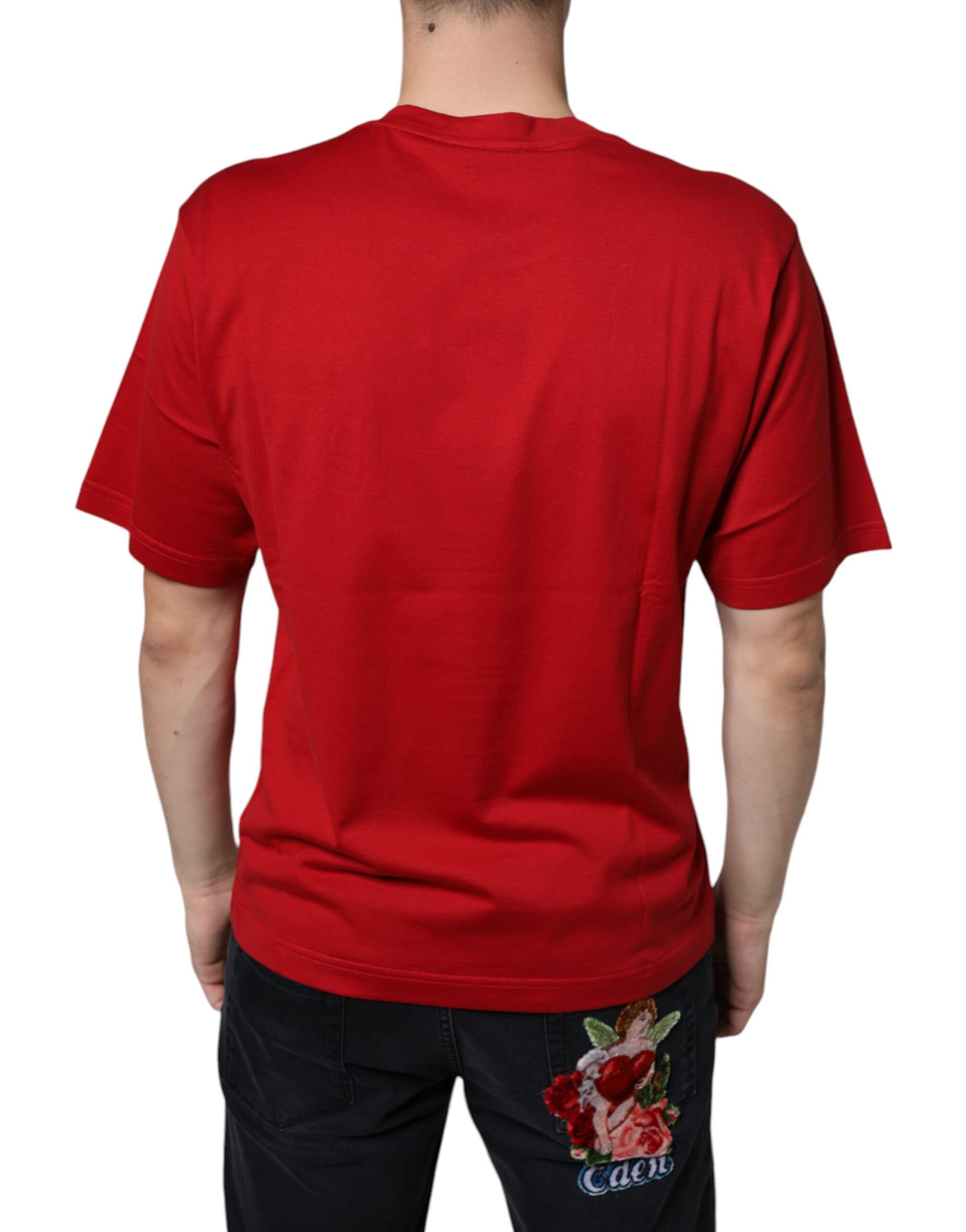 Red Cotton DG Logo Print Crew Neck T-shirt