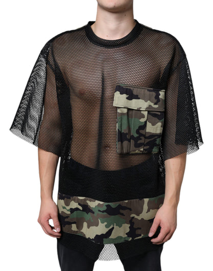 Black Mesh Camouflage Short Sleeves T-shirt