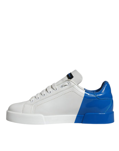 White Blue Leather Logo Low Top Sneakers Shoes