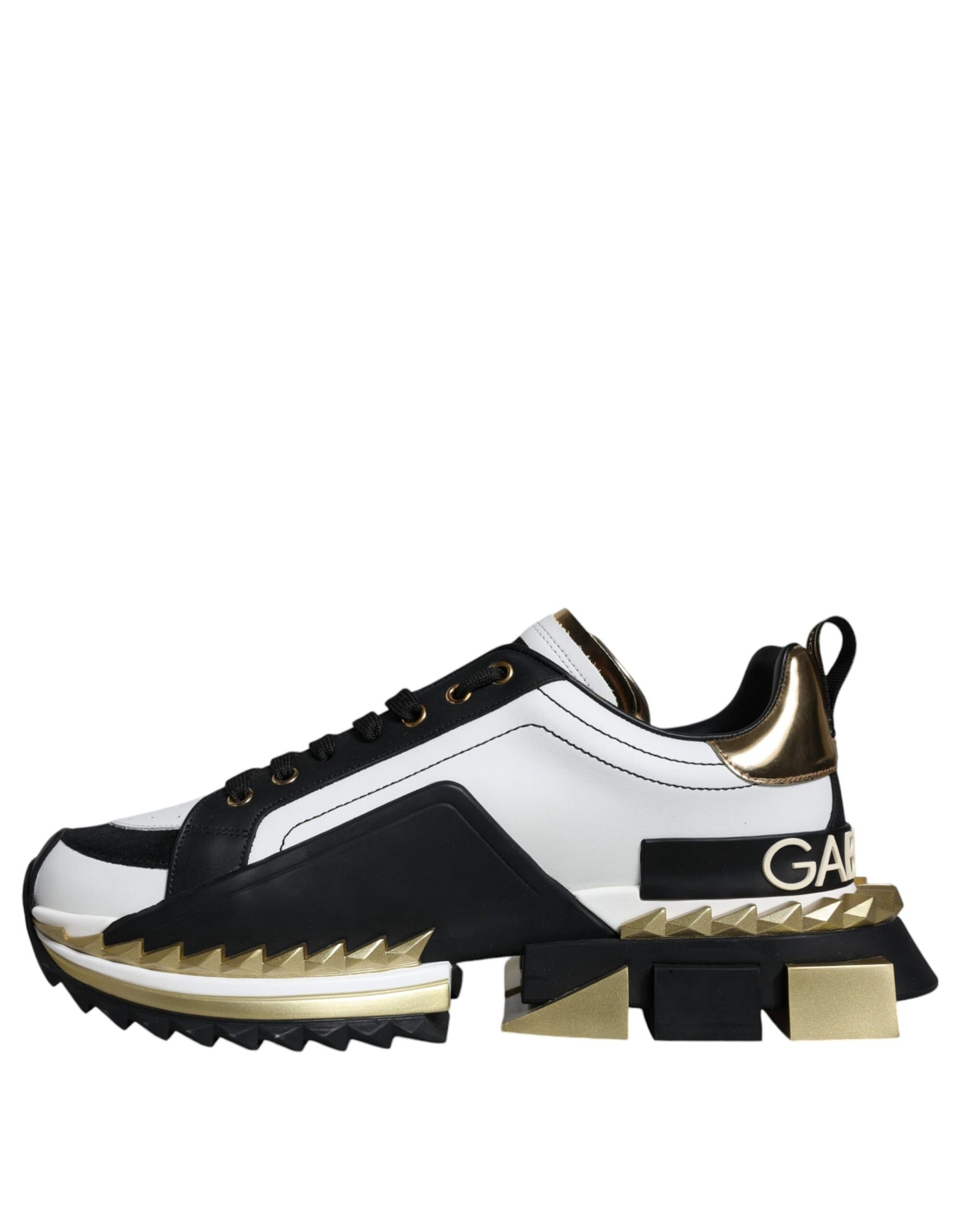 White Gold Black Leather SUPER KING Sneakers Shoes