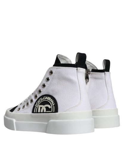 White Black Cotton Logo High Top Sneaker Shoes