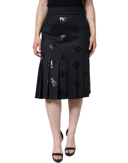 Black DG Monogram Pleated Midi Skirt