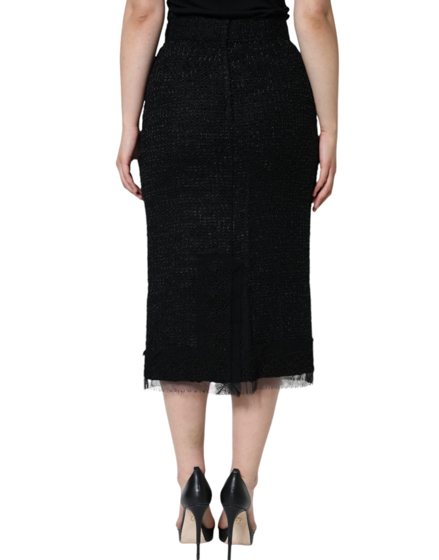 Black Virgin Wool Pencil Cut Midi Skirt