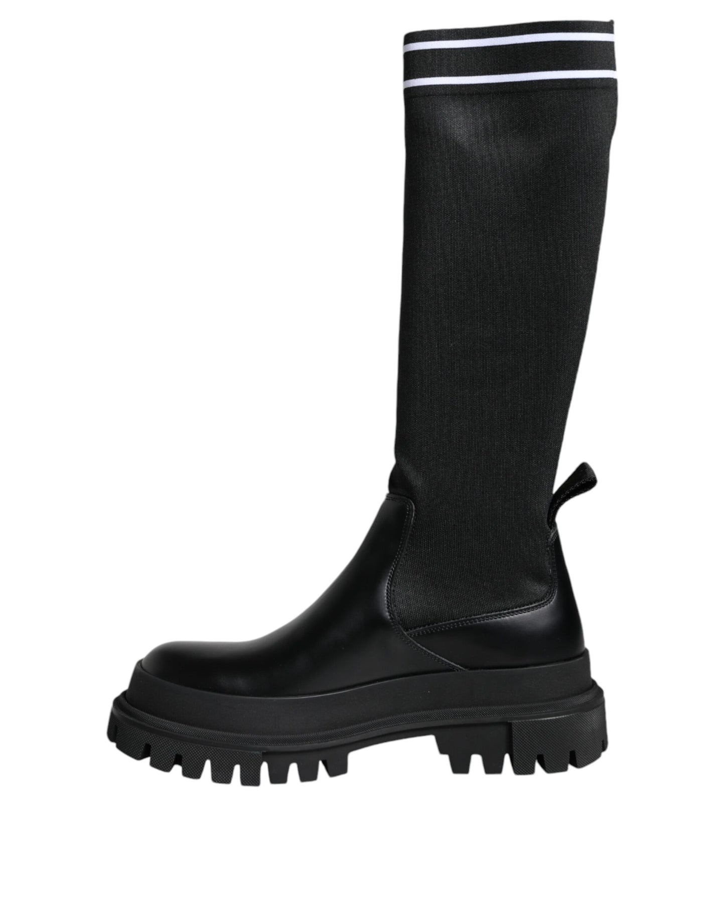 Black White Polyester Socks High Boots Shoes