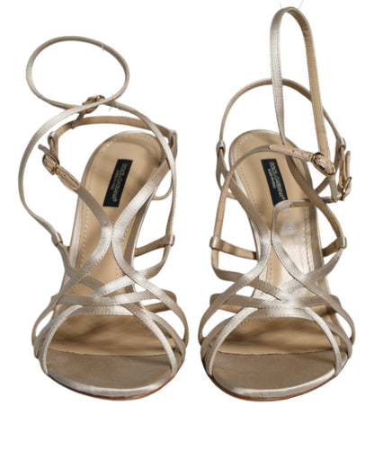 Beige Leather Stiletto Heels Sandals Shoes