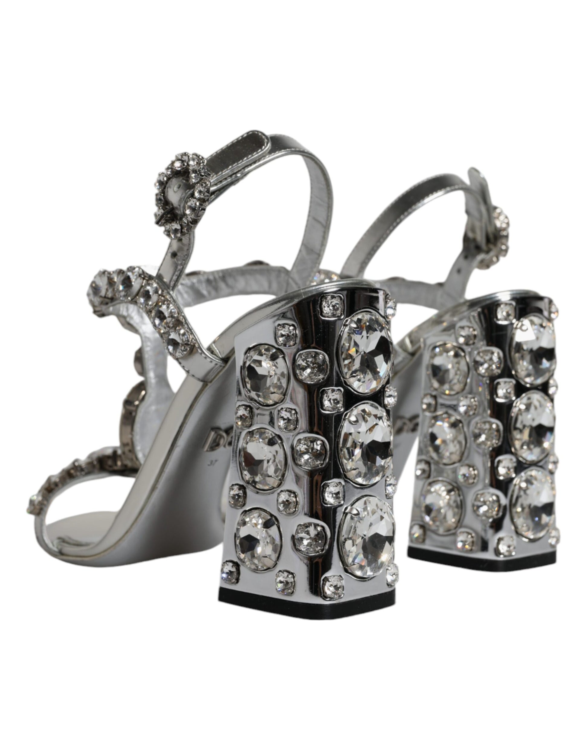 Silver Leather T-strap Crystal Sandals Shoes