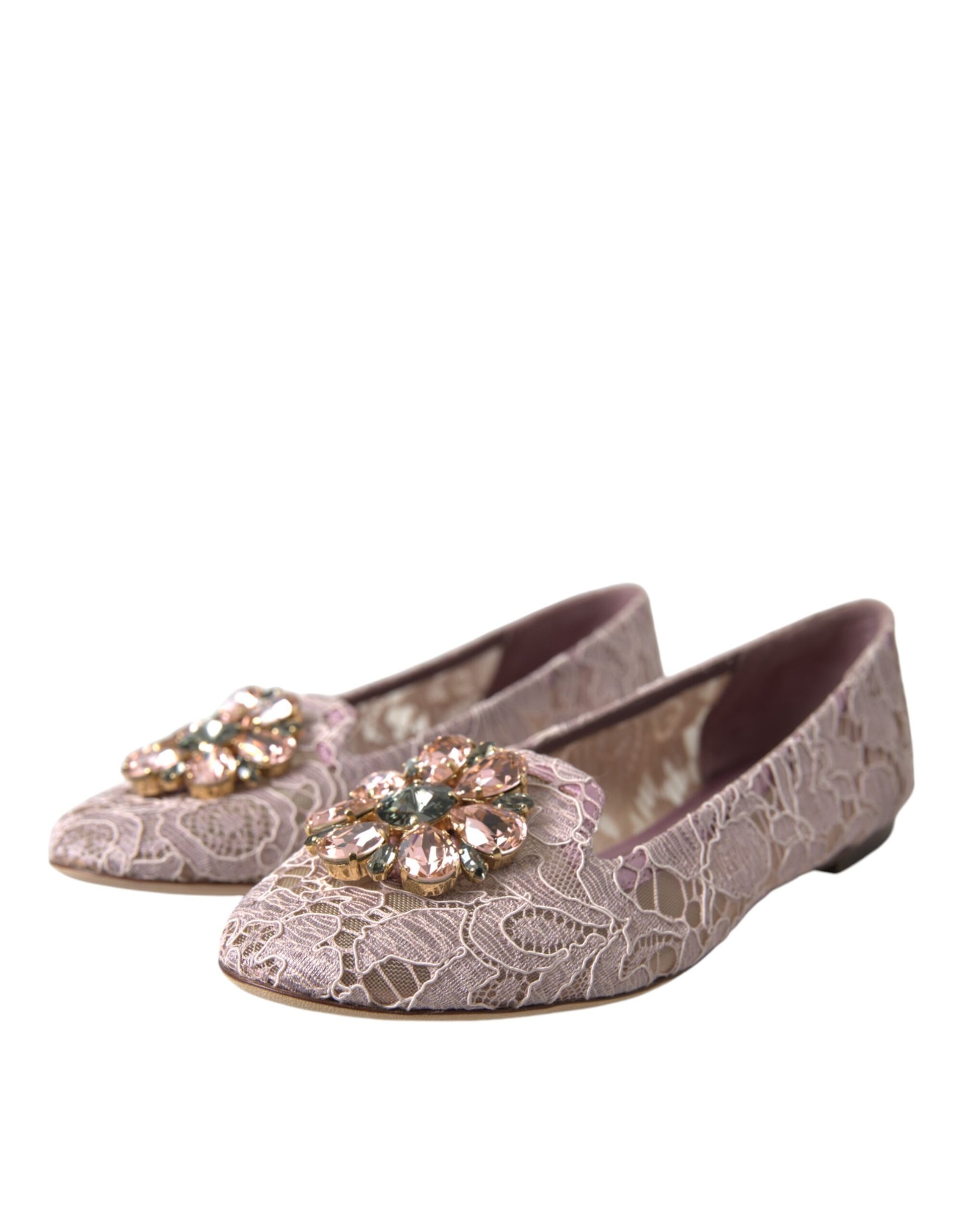 Pink Lace Crystal Ballet Flats Loafers Shoes