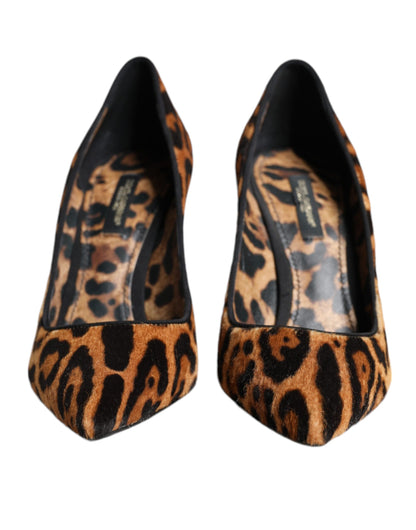 Brown Leopard Calf Hair Heels Pumps Shoes