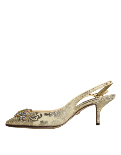 Gold Crystal Pumps Heels Slingbacks Shoes