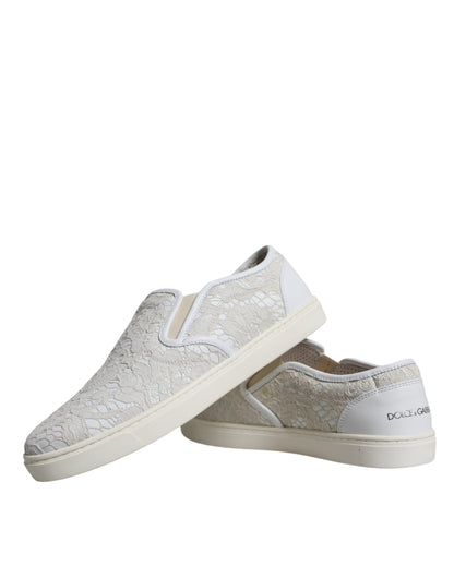 White Leather Lace Slip On Loafers Shoes