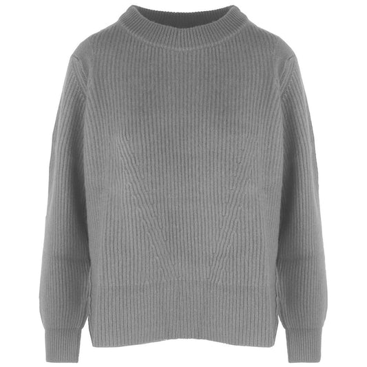 Gray Cashmere Women Sweater with Ribbed Embroidery