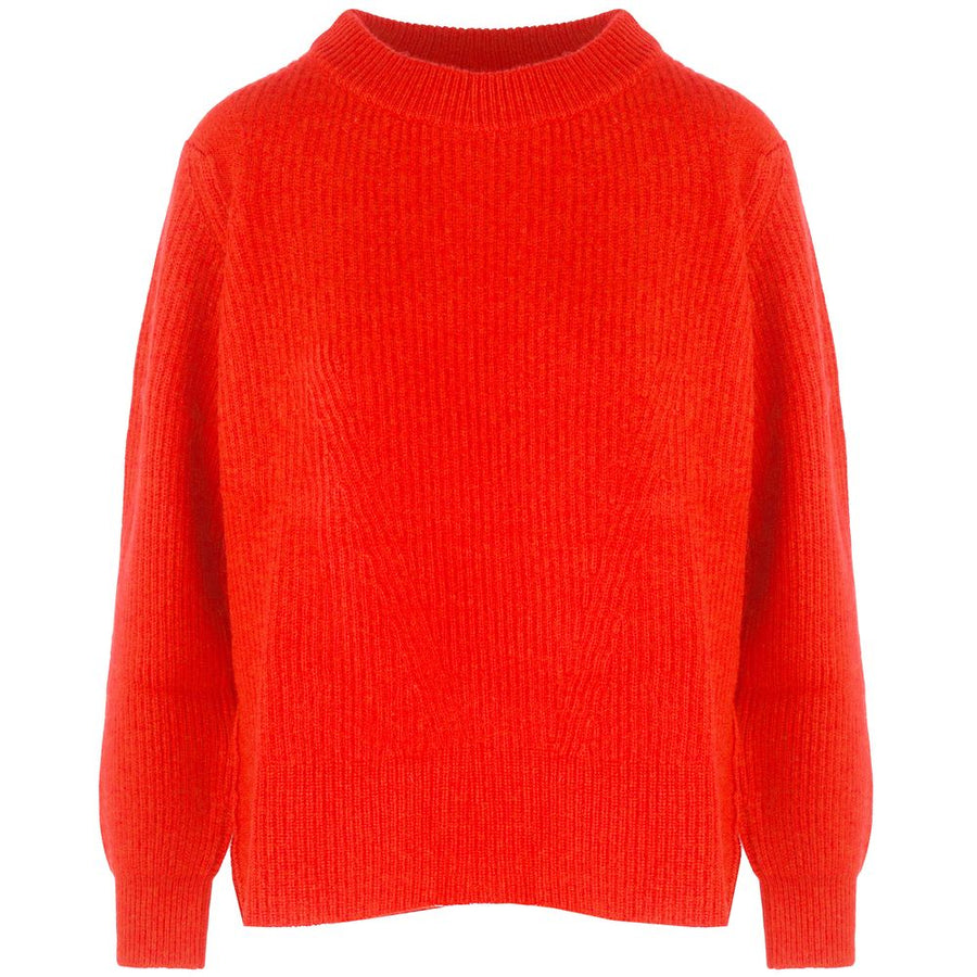 Orange Cashmere Women Sweater with Ribbed Embroidery