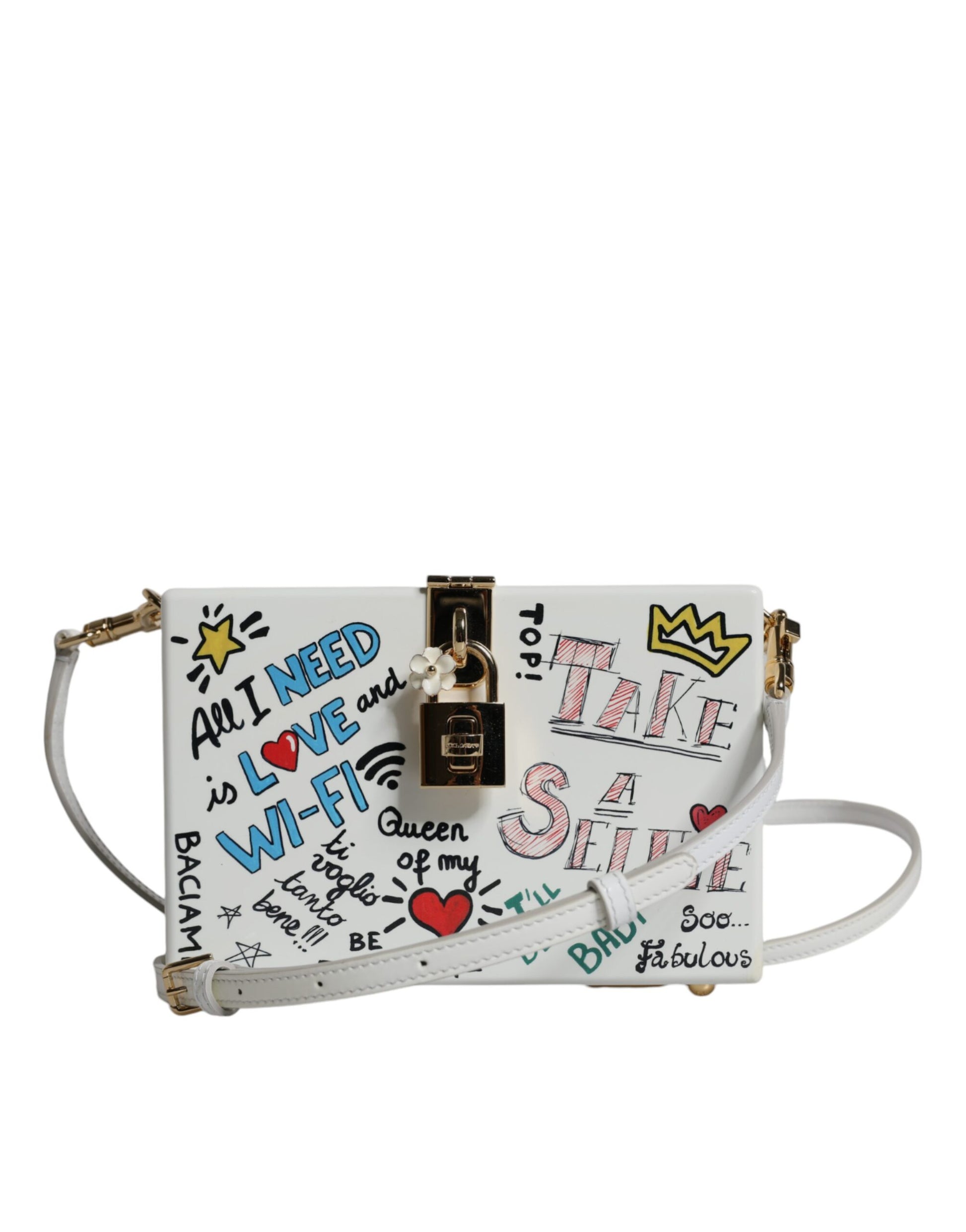 White Graffiti Print Clutch Crossbody Bag