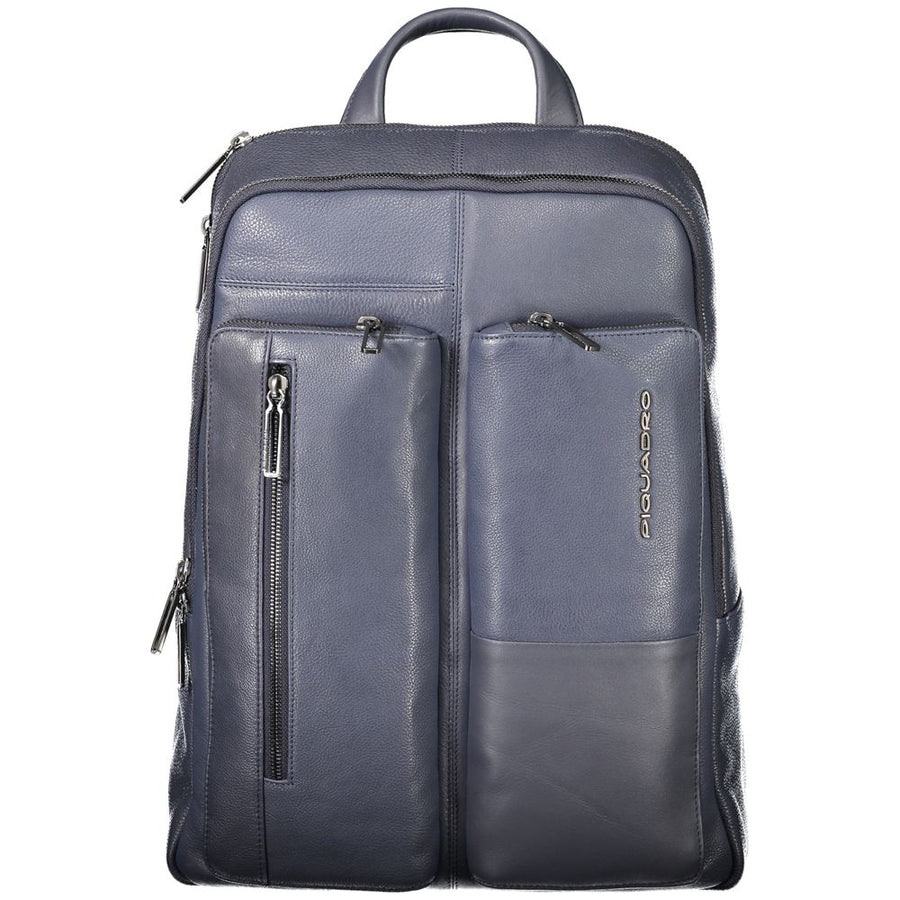 Blue Leather Men Backpack