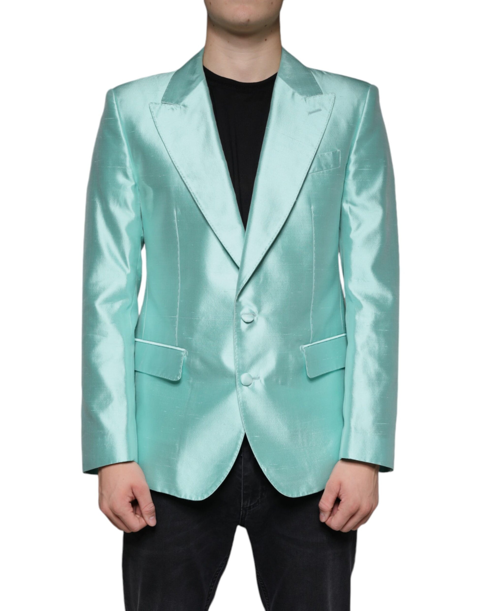 Mint Green Silk Single Breasted Coat Blazer