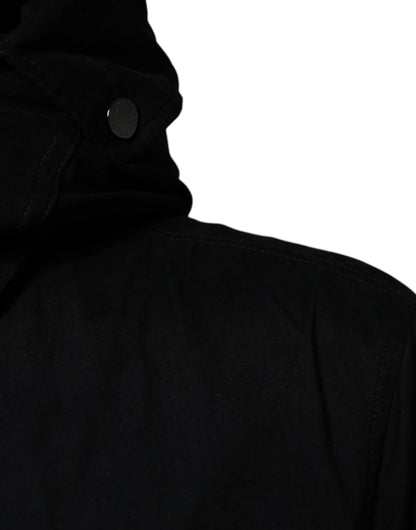 Black Hooded Parka Cotton Trench Coat Jacket