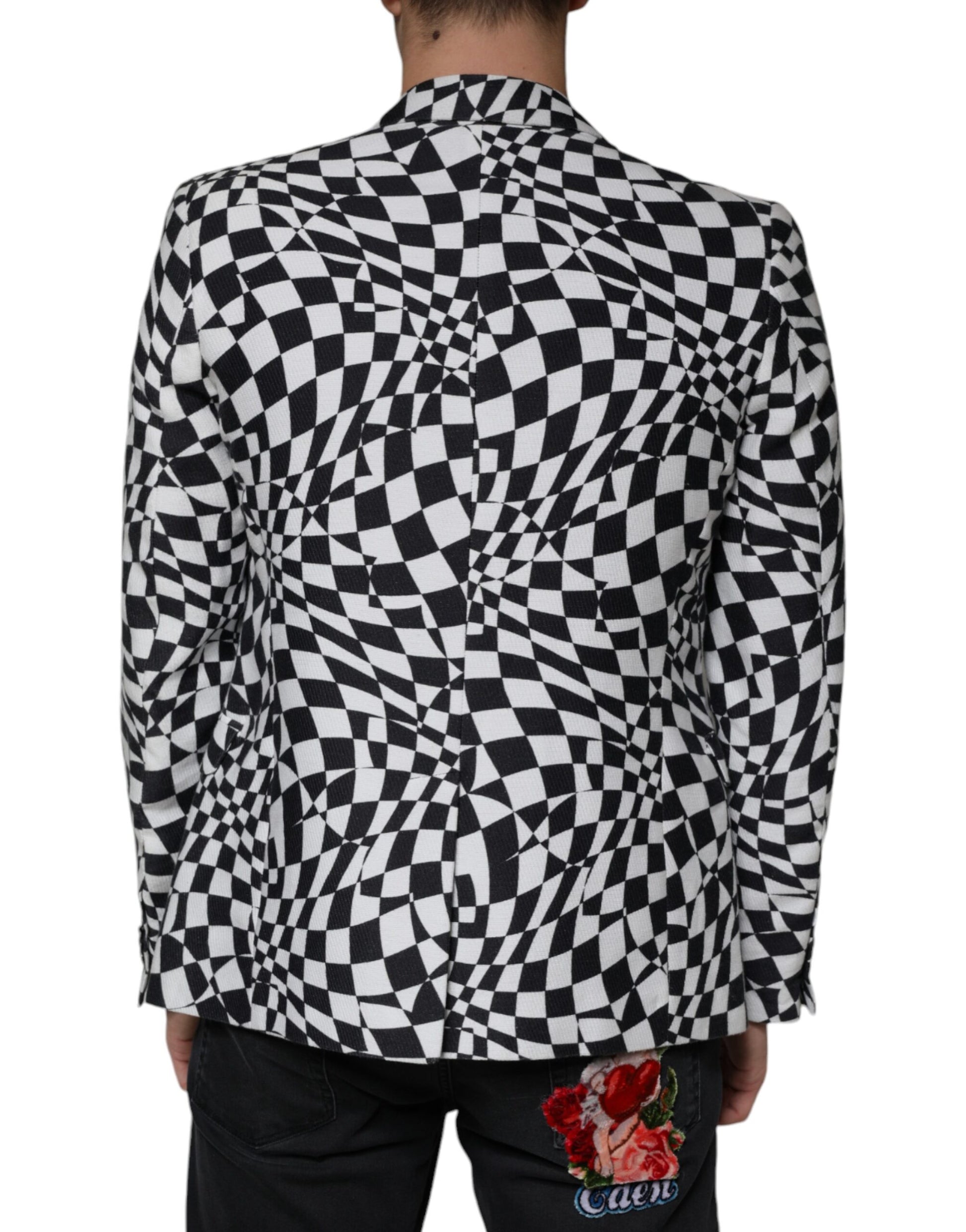 Black White Checkered Crystal Single Breasted Blazer