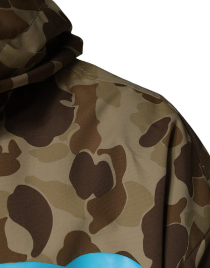 Brown Camouflage Hooded Pullover Jacket