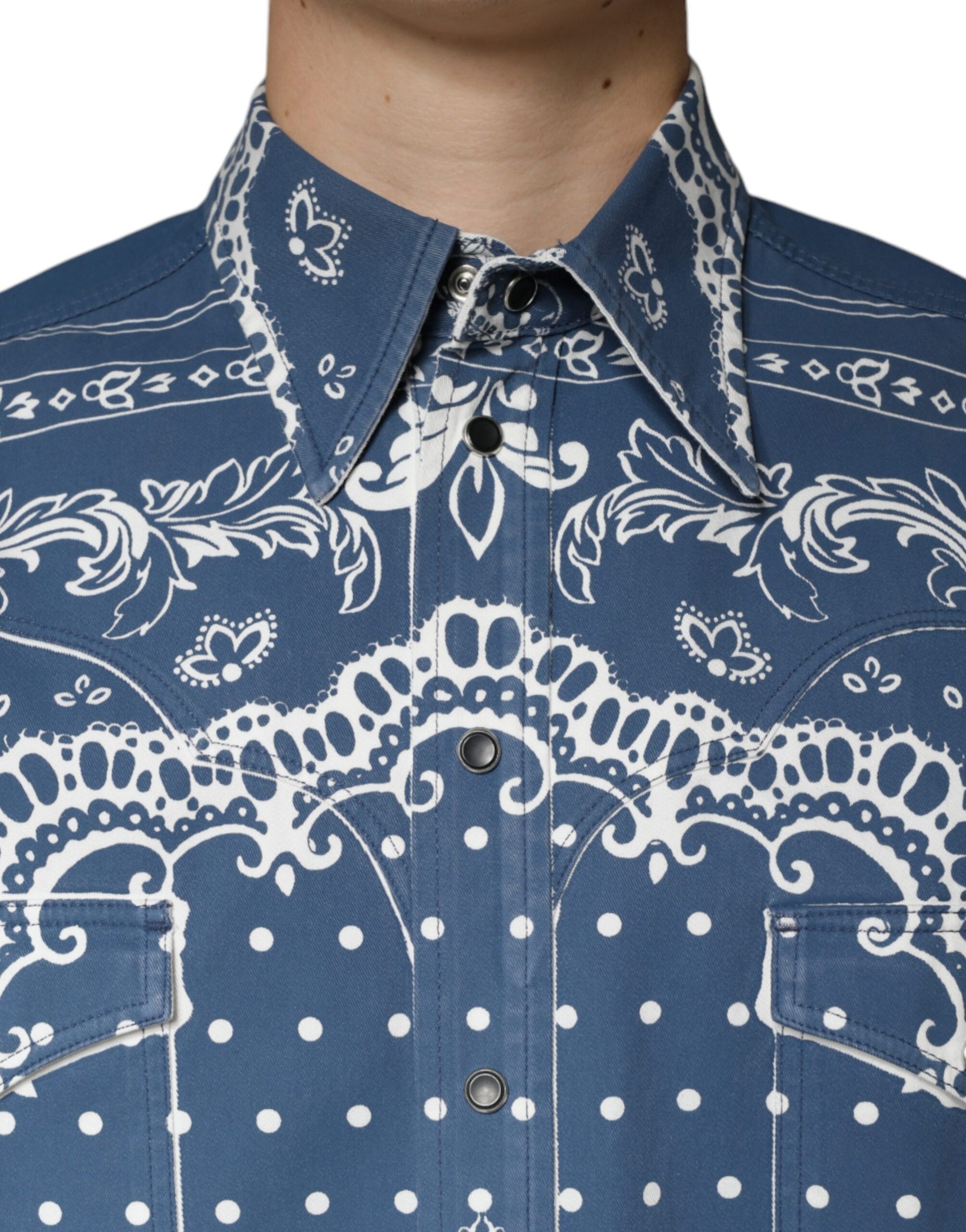 Blue White Bandana Print Cotton Casual Shirt