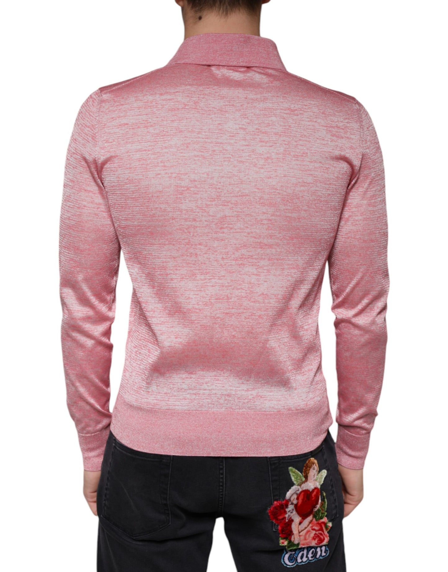 Pink Polyester Long Sleeve Men Polo T-shirt