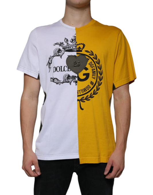 White Yellow Logo Print Short Sleeve T-shirt