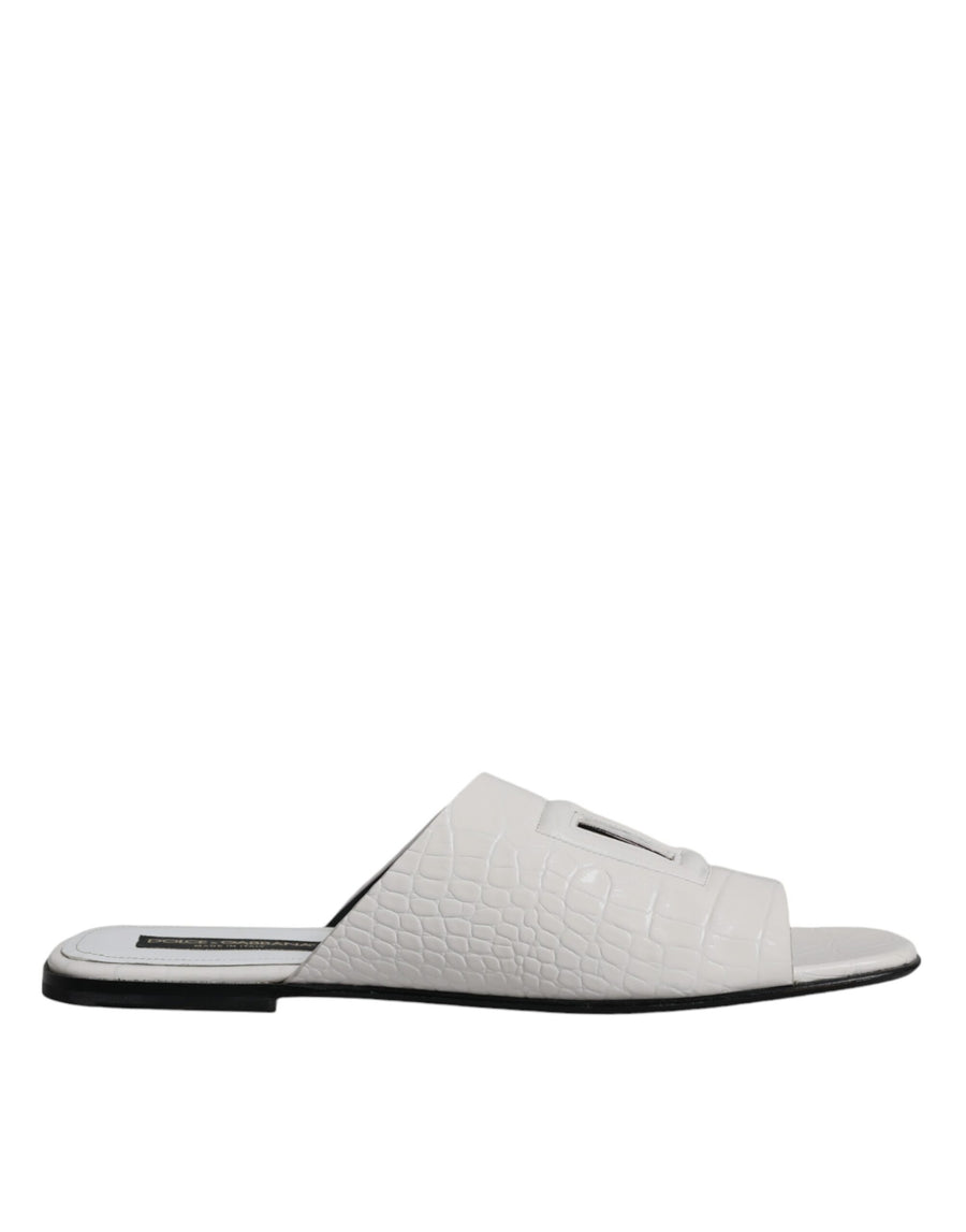 White DG Cut Out Leather Slides Sandals Shoes