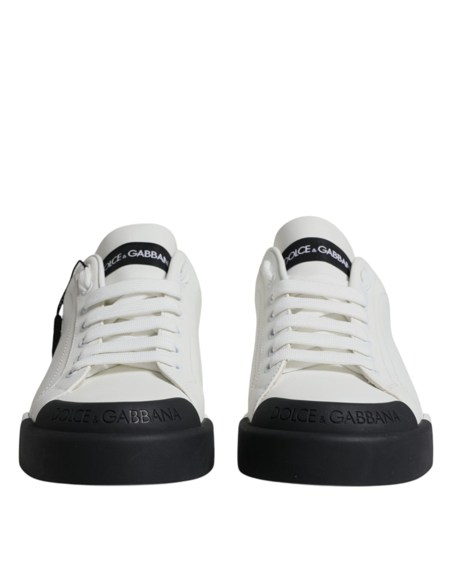 White Black Leather Logo Portofino Sneaker Shoes