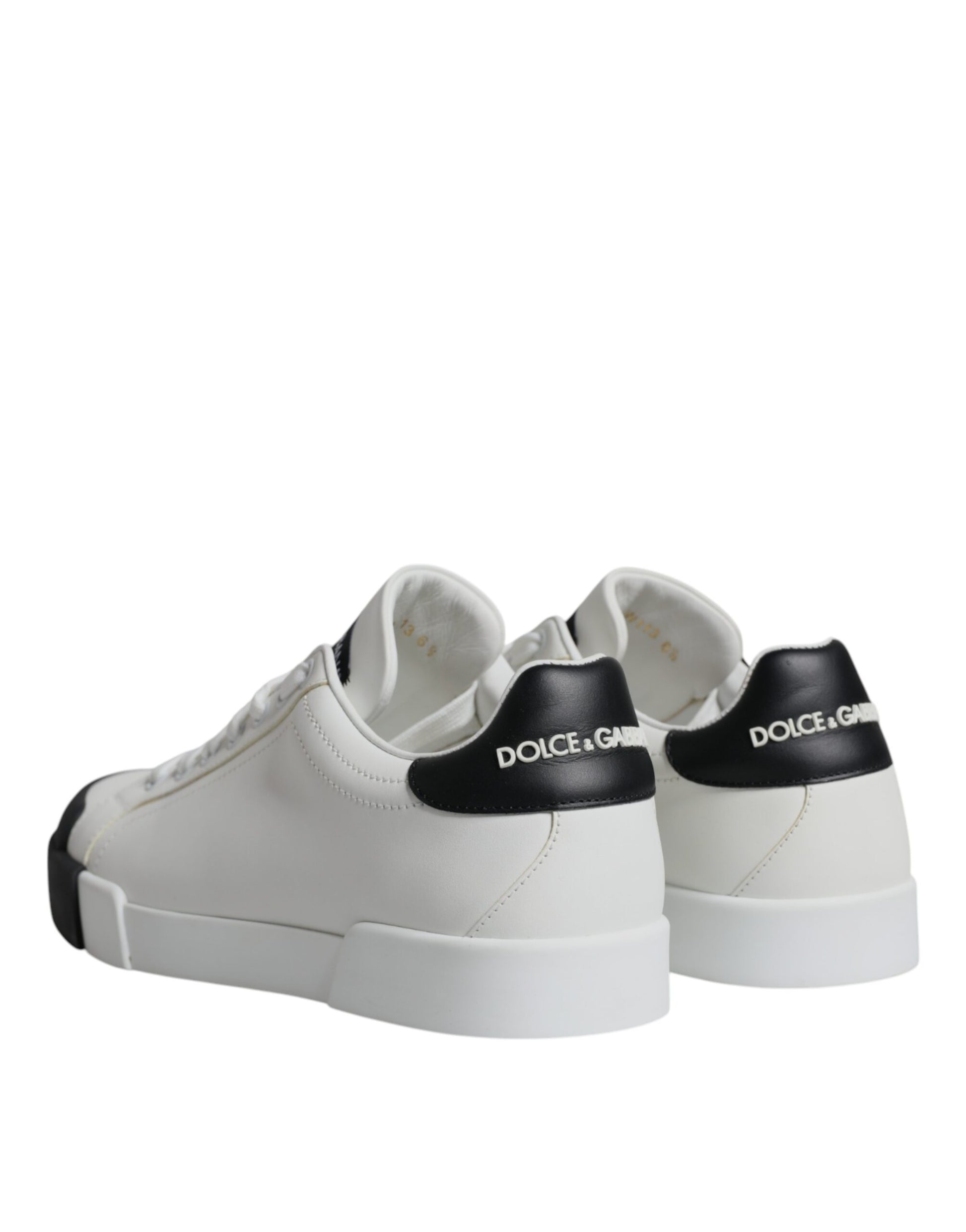 White Black Leather Logo Portofino Sneaker Shoes