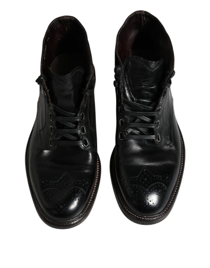 Black Leather Men Short Boots Lace Up Shoes