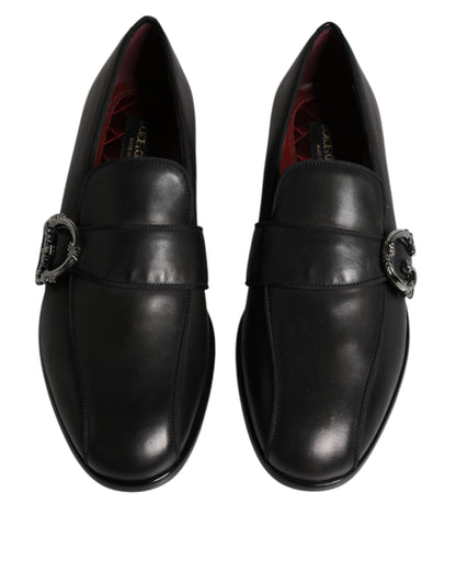 Black Leather Logo Slip On Men Loafers Shoes