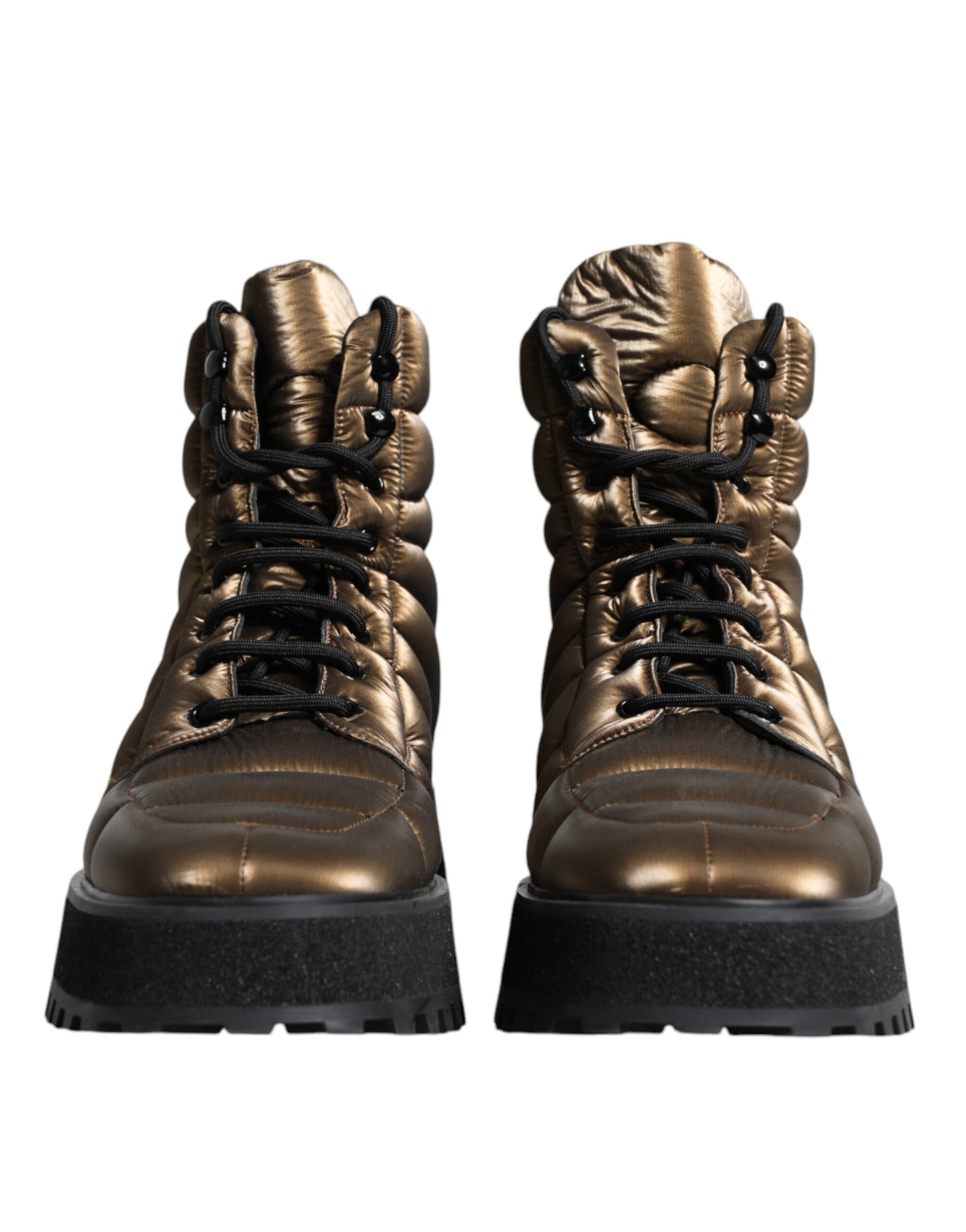 Bronze Padded Mid Calf Lace Up Boots Shoes