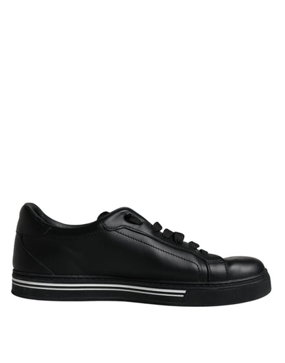 Black Leather Low Top Sneakers Shoes