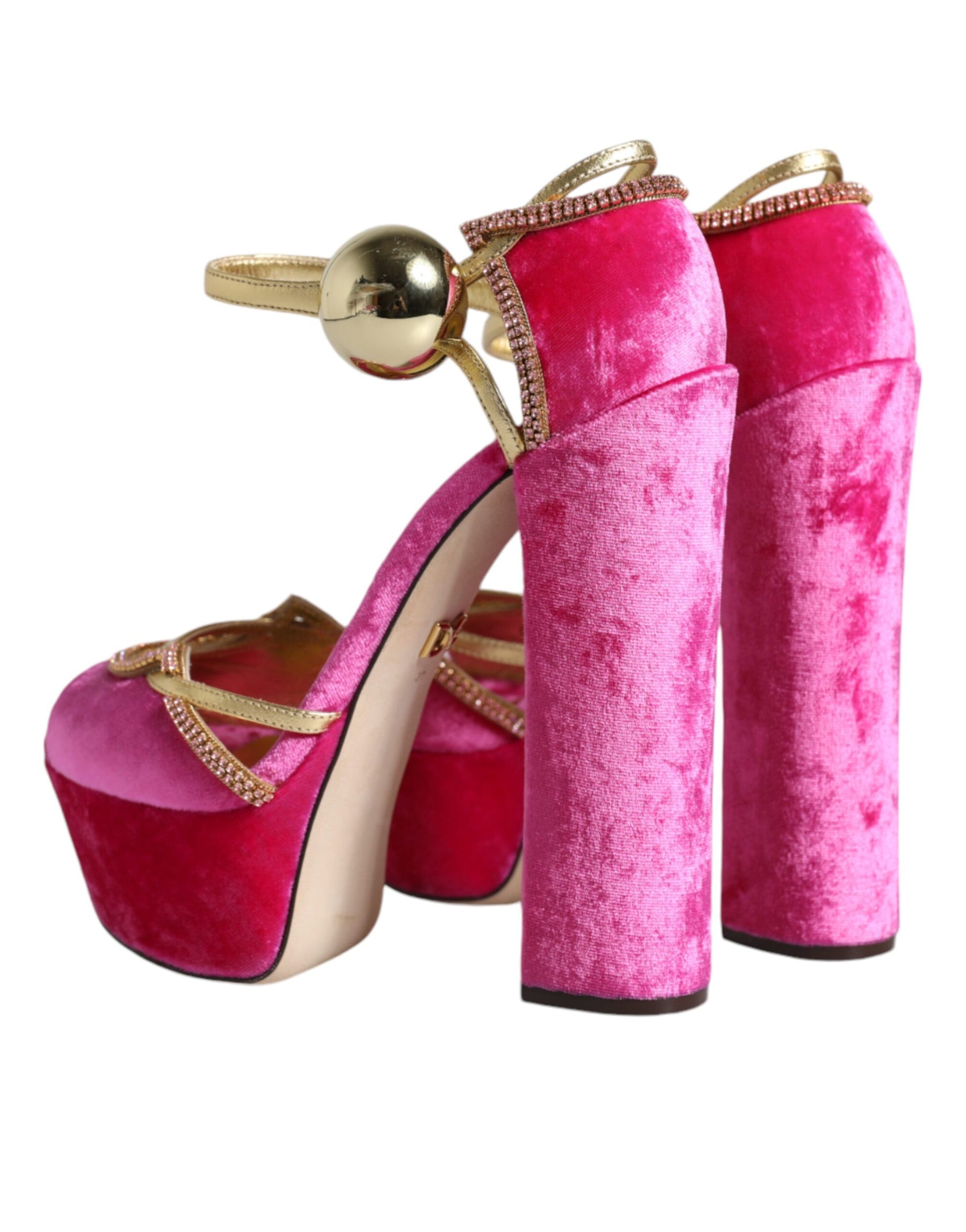 Pink Velvet Platform Ankle Strap Heel Sandals Shoes