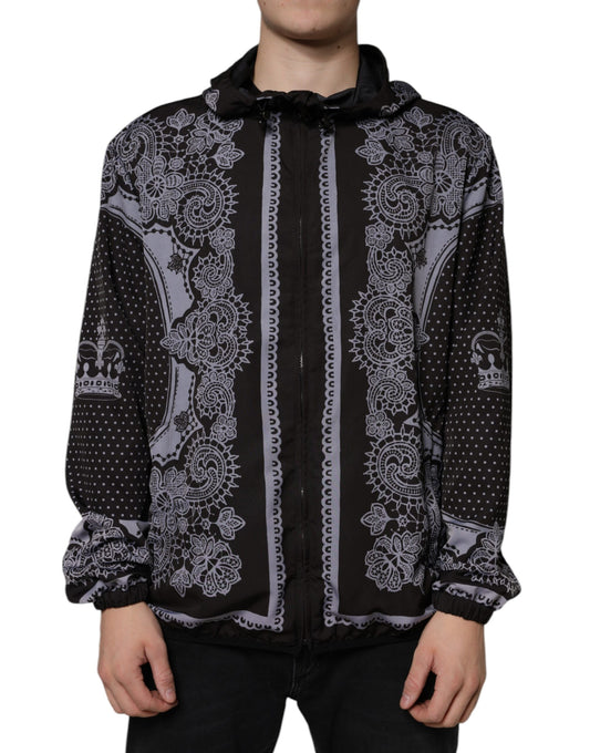 Black Bandana Hooded Full Zip Bomber Jacket