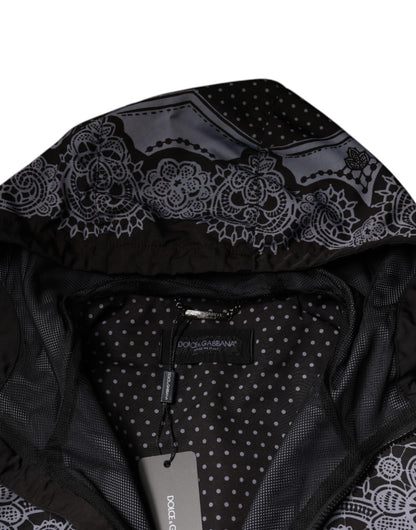 Black Bandana Hooded Full Zip Bomber Jacket