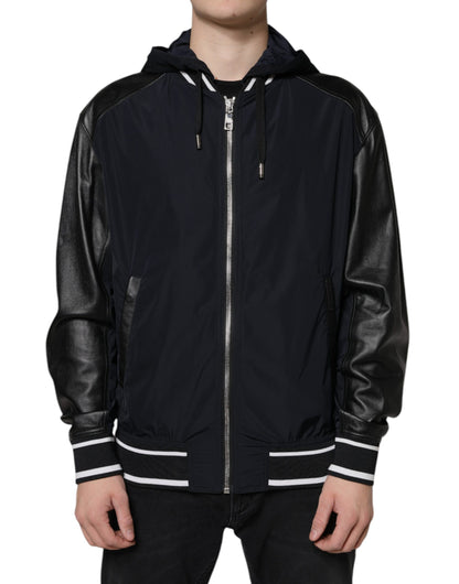 Black Hooded Full Zip Men Bomber Jacket