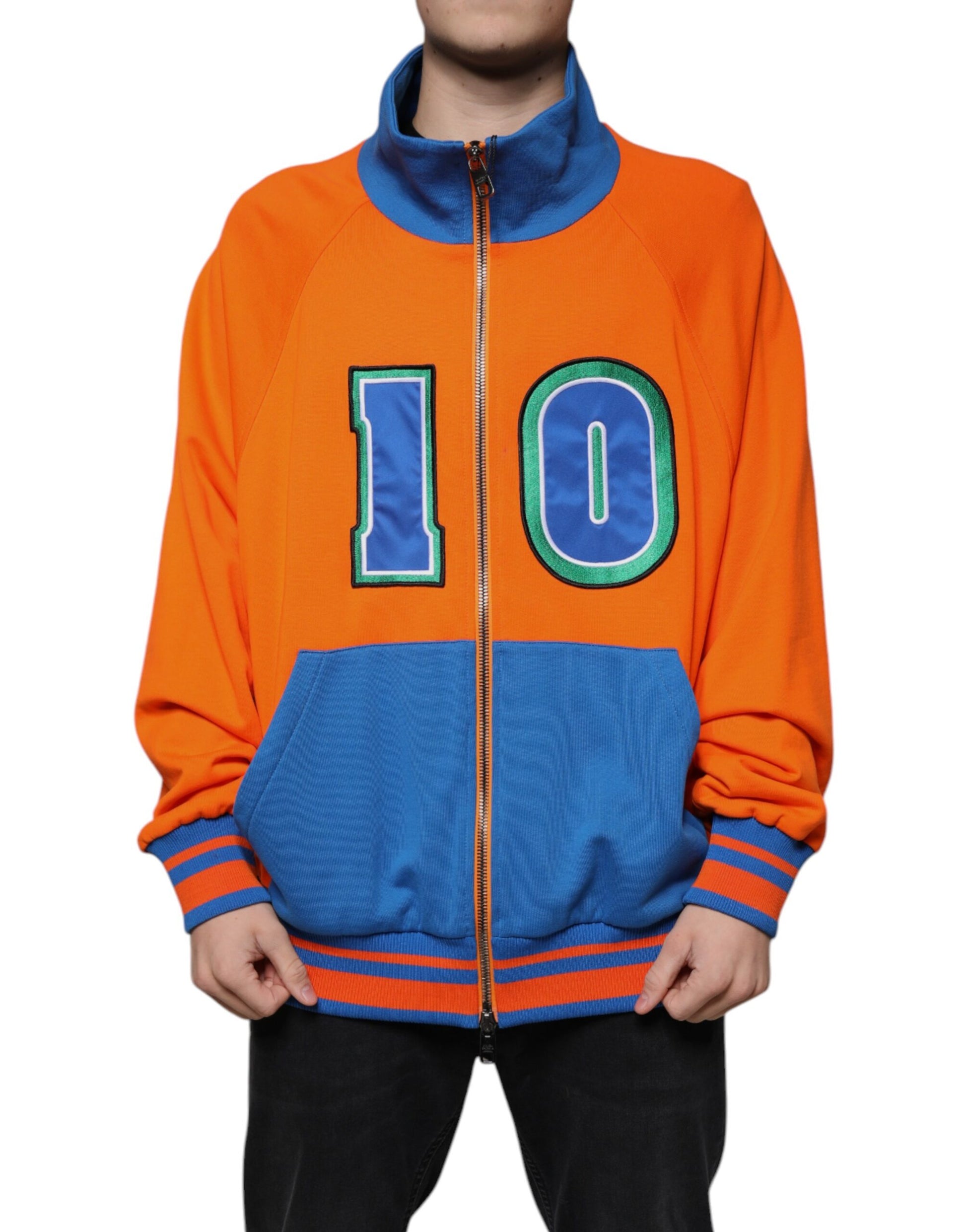 Orange Blue Full Zip Jersey Bomber Jacket