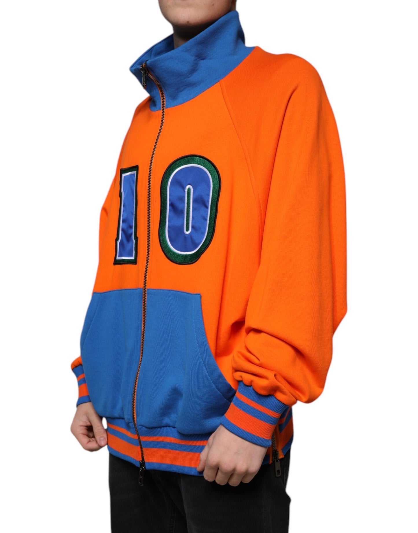 Orange Blue Full Zip Jersey Bomber Jacket