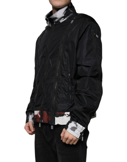 Black Nylon Full Zip Men Bomber Jacket