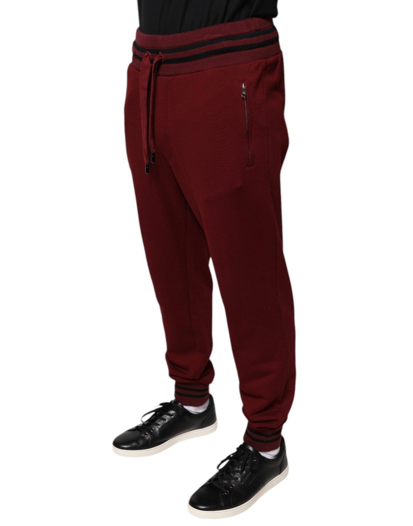 Dark Red Cotton Men Jogger Sweatpants Pants