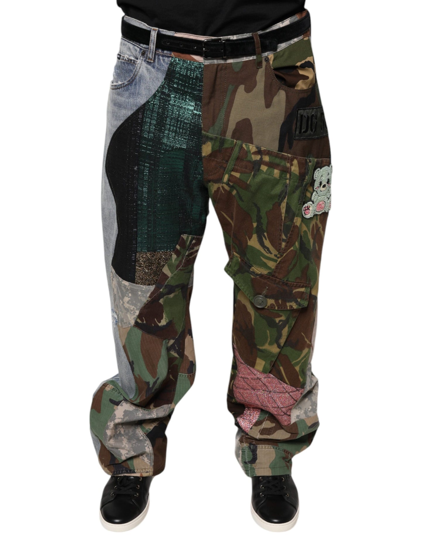 Multicolor Patchwork Camouflage Denim Jeans