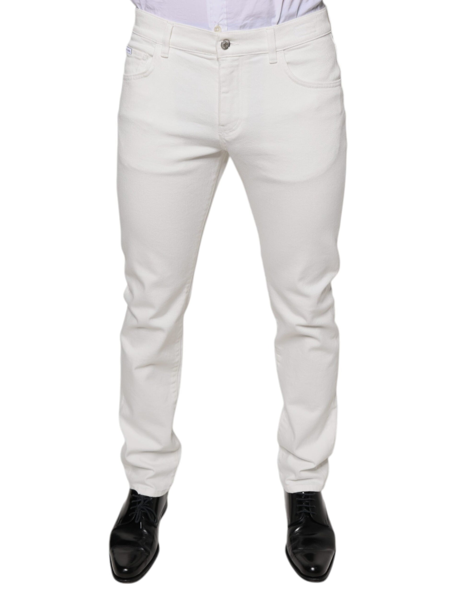 White Cotton Skinny Slim Men Denim Jeans