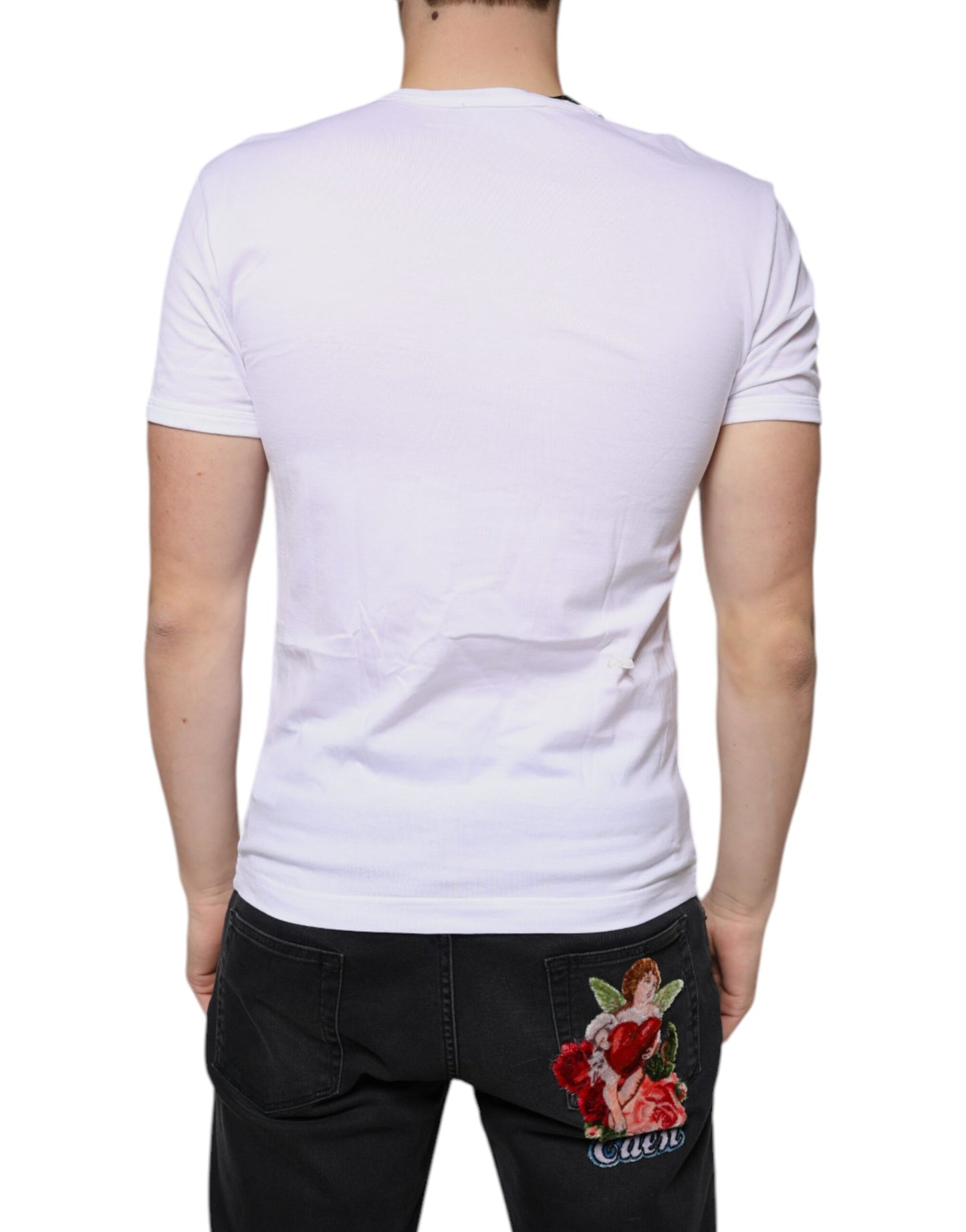 White Cotton V-neck Short Sleeves T-shirt