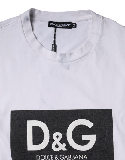 White Logo Print Cotton Crew Neck T-shirt