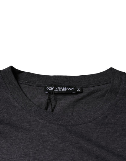 Gray Logo Patch Cotton Crew Neck T-shirt