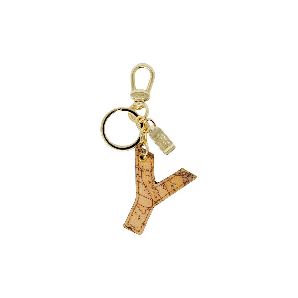 Beige Synthetic Leather Keychain