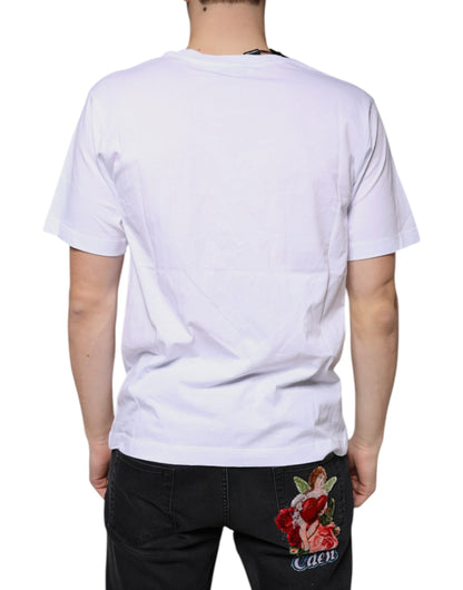 White Logo Cotton Vneck Short Sleeve T-shirt