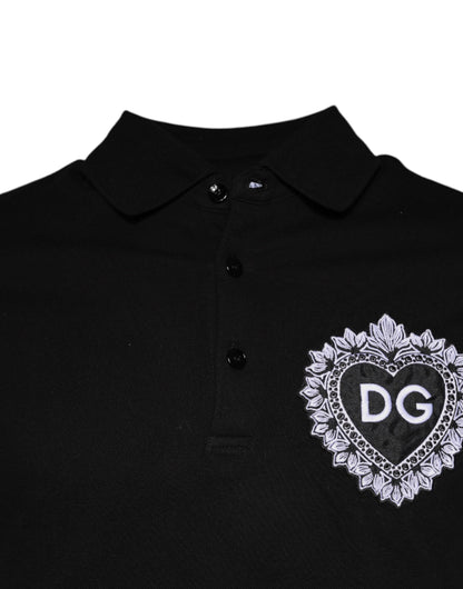 Black DG Heart Cotton Collared Polo T-shirt