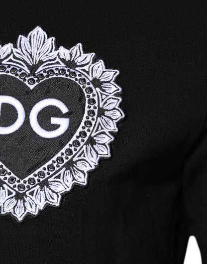 Black DG Heart Cotton Collared Polo T-shirt